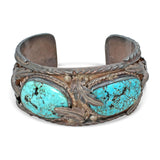 Vintage Sterling Silver Turquoise Leaf & Ropework Cuff