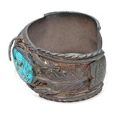 Vintage Sterling Silver Turquoise Leaf & Ropework Cuff