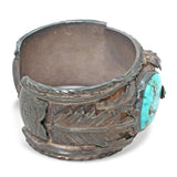 Vintage Sterling Silver Turquoise Leaf & Ropework Cuff