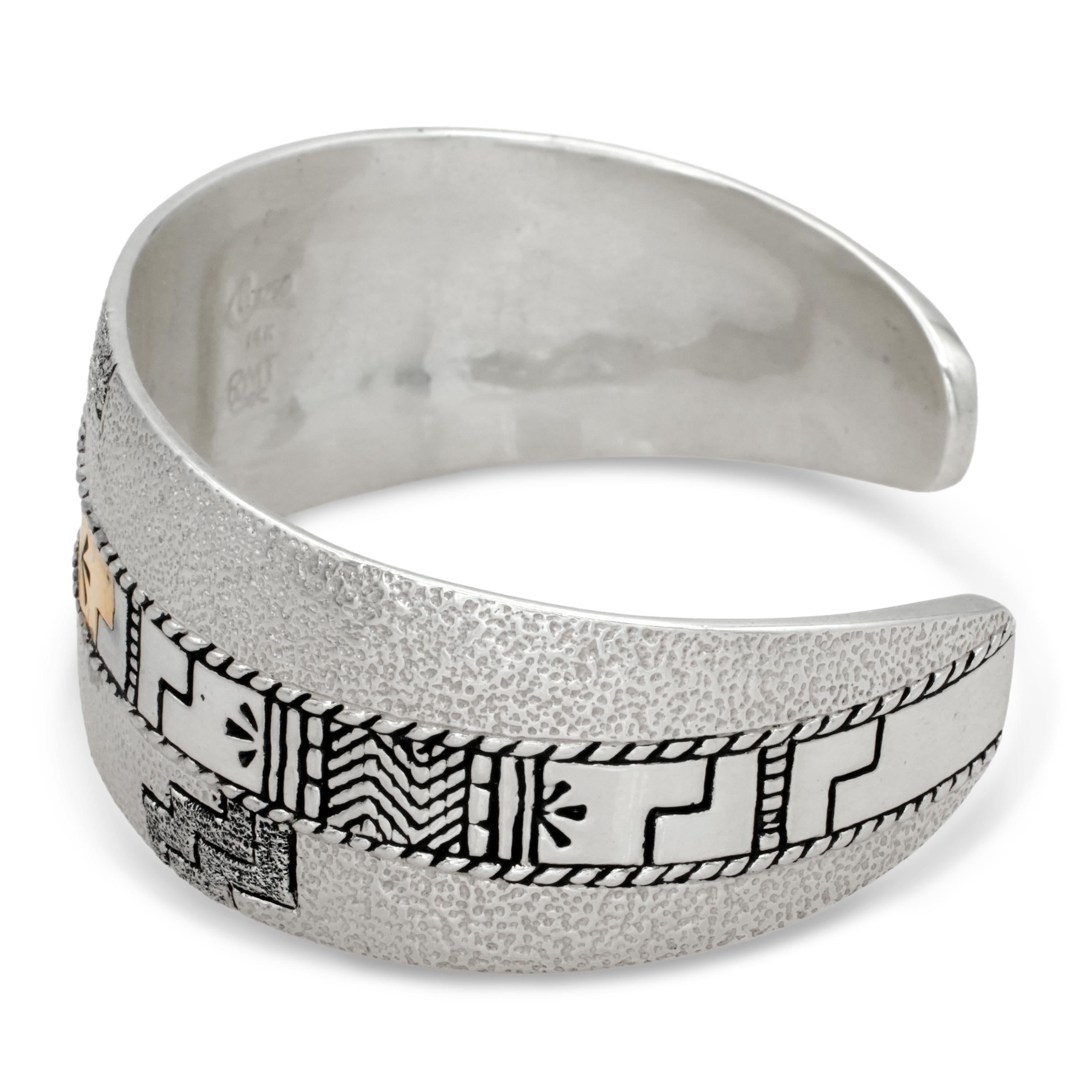 Vintage Roderick Tenorio Sterling Silver 14K Gold Geometric Cuff Bracelet