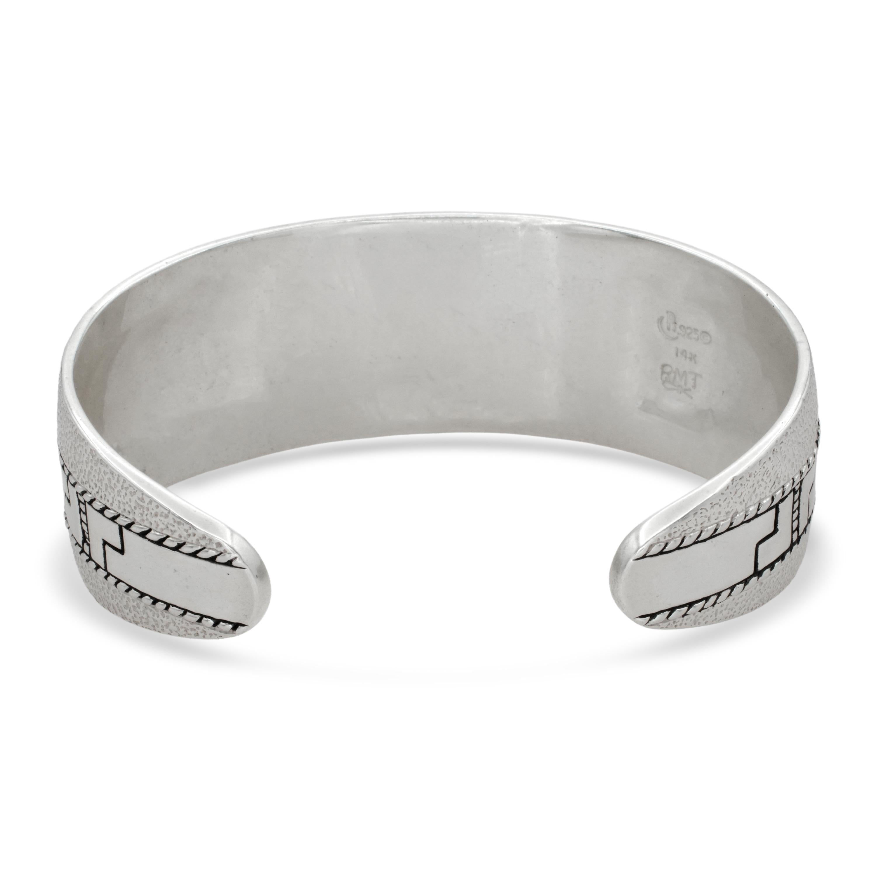 Vintage Roderick Tenorio Sterling Silver 14K Gold Geometric Cuff Bracelet