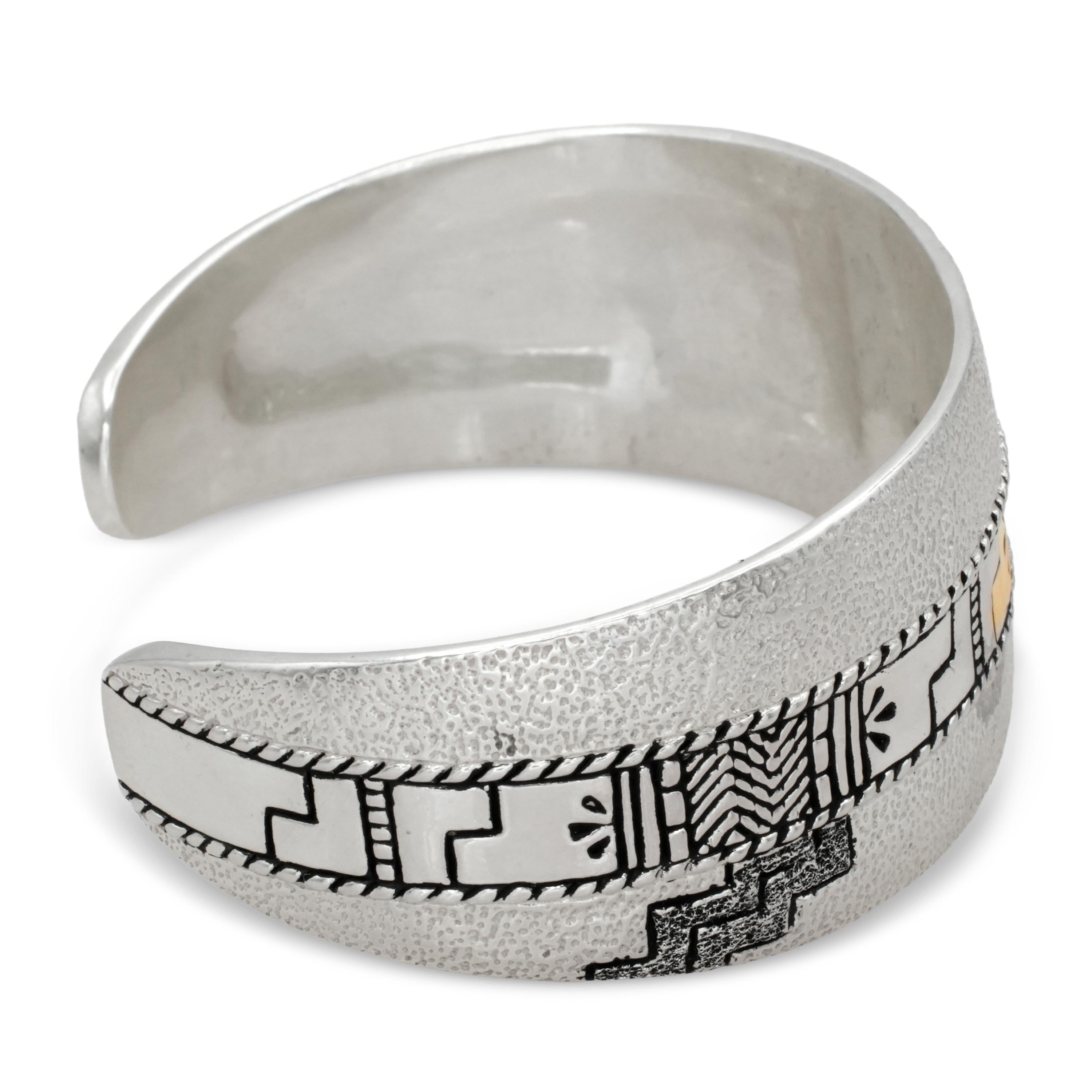 Vintage Roderick Tenorio Sterling Silver 14K Gold Geometric Cuff Bracelet