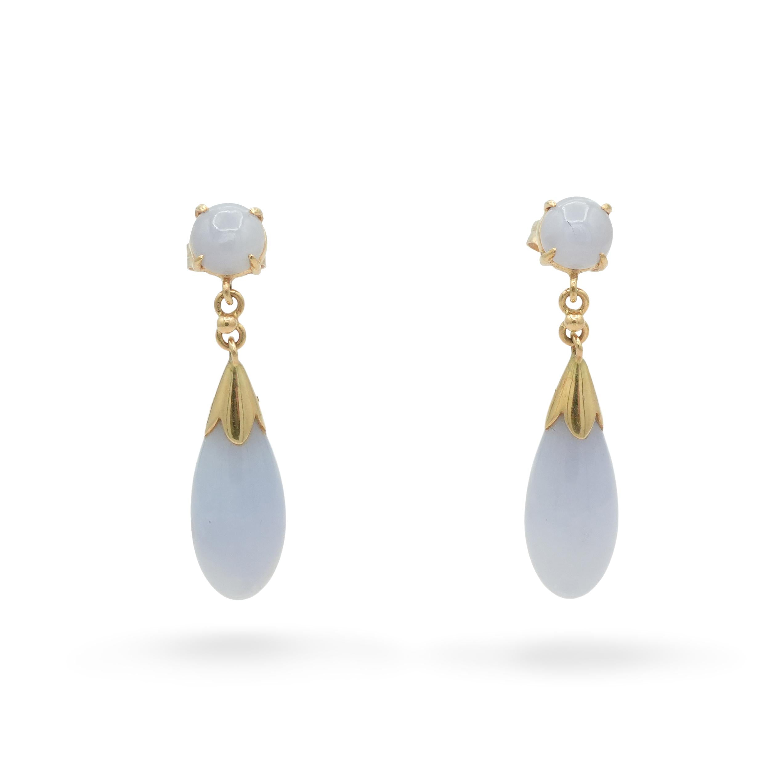 14K Gold Lavender Jade Drop Earrings