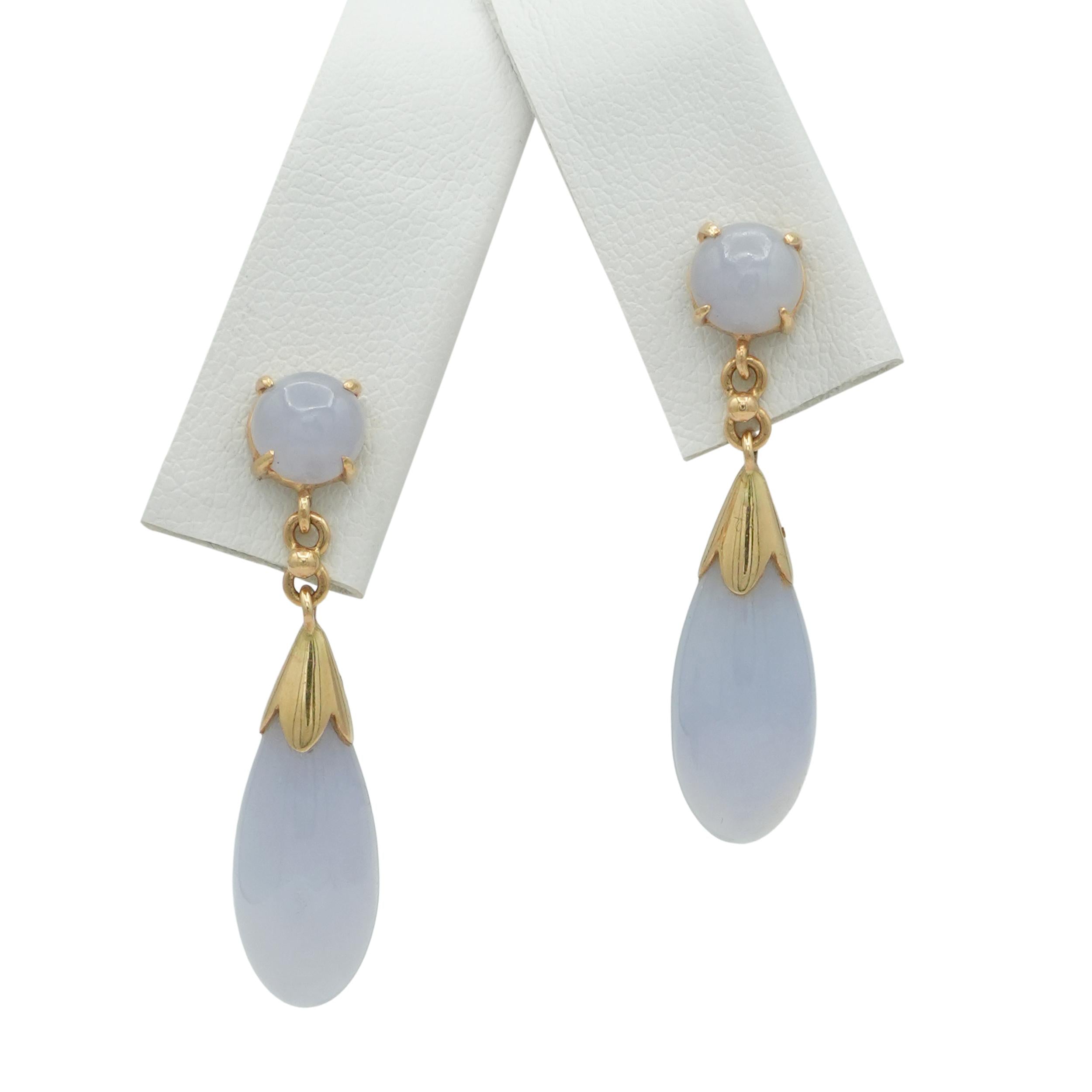 14K Gold Lavender Jade Drop Earrings