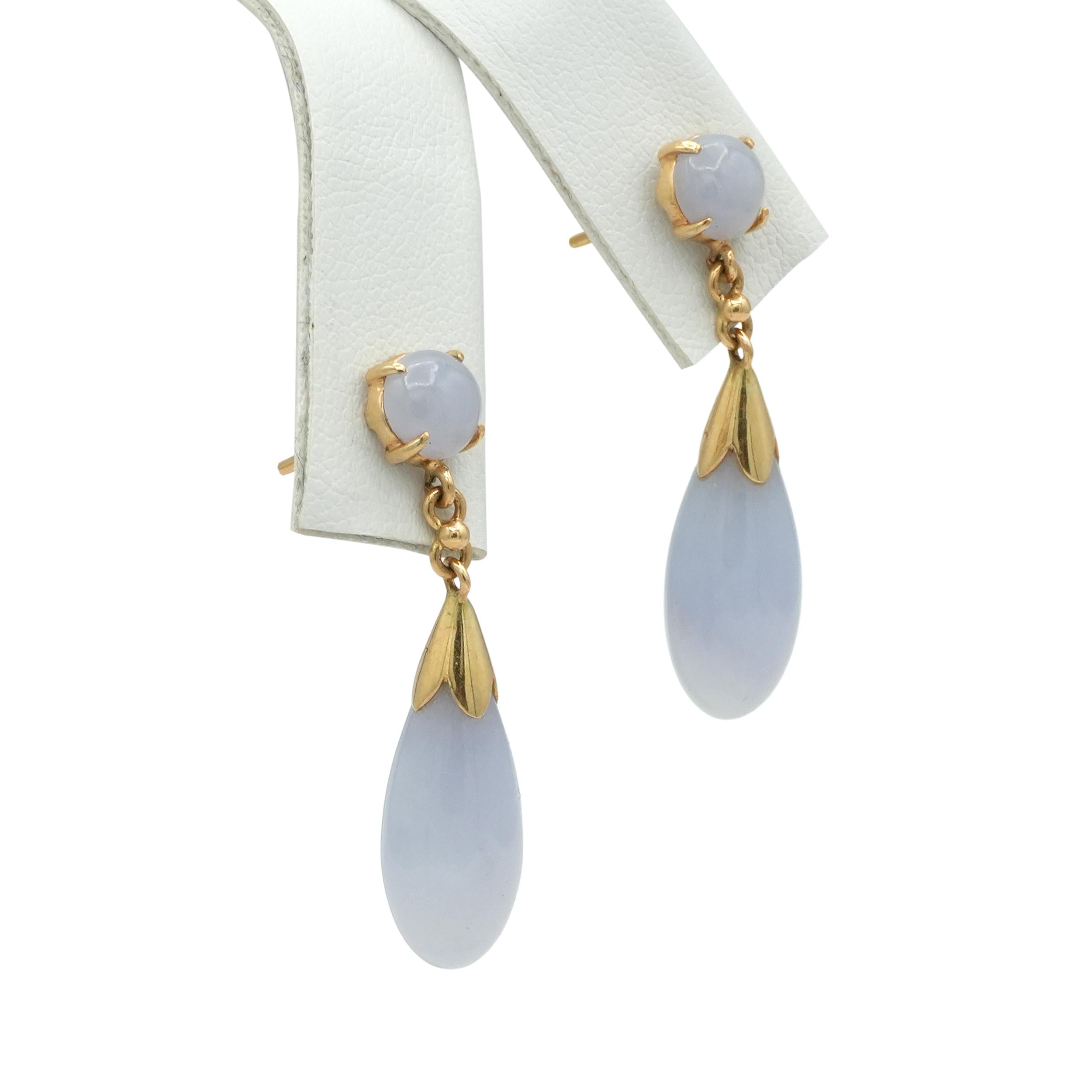 14K Gold Lavender Jade Drop Earrings