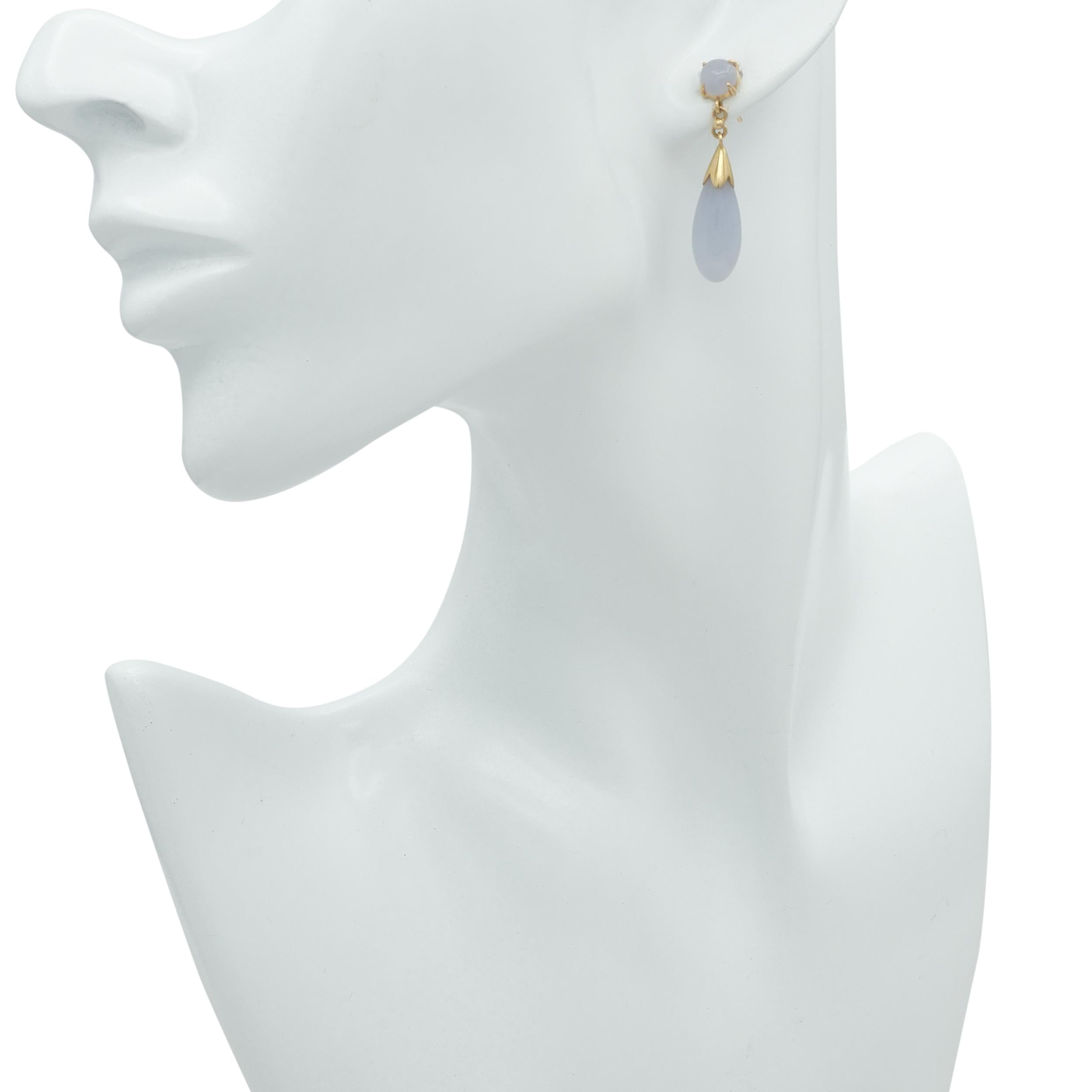 14K Gold Lavender Jade Drop Earrings