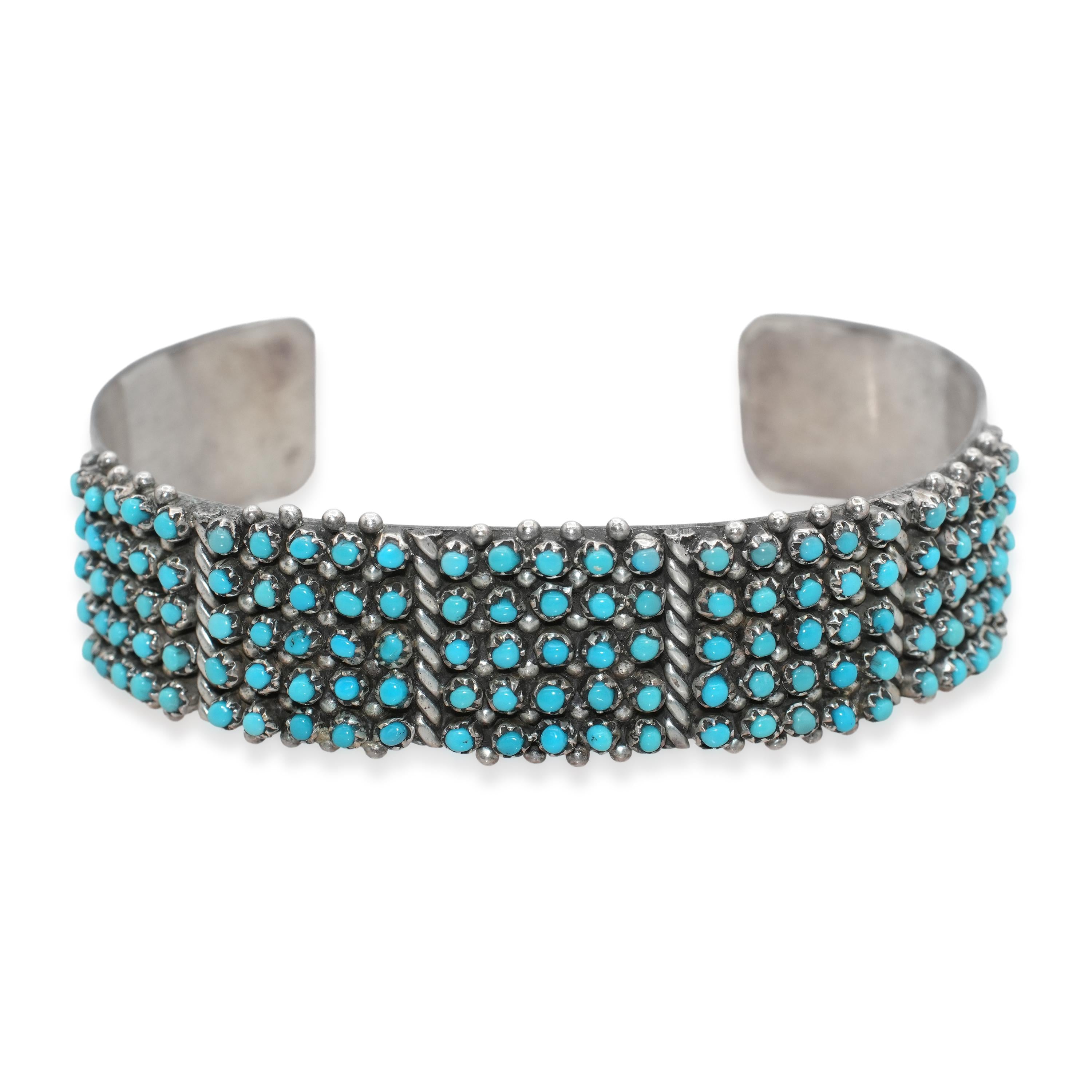 Zuni Pete & Vivian Haloo Sterling Silver Snake Eye Turquoise Cuff