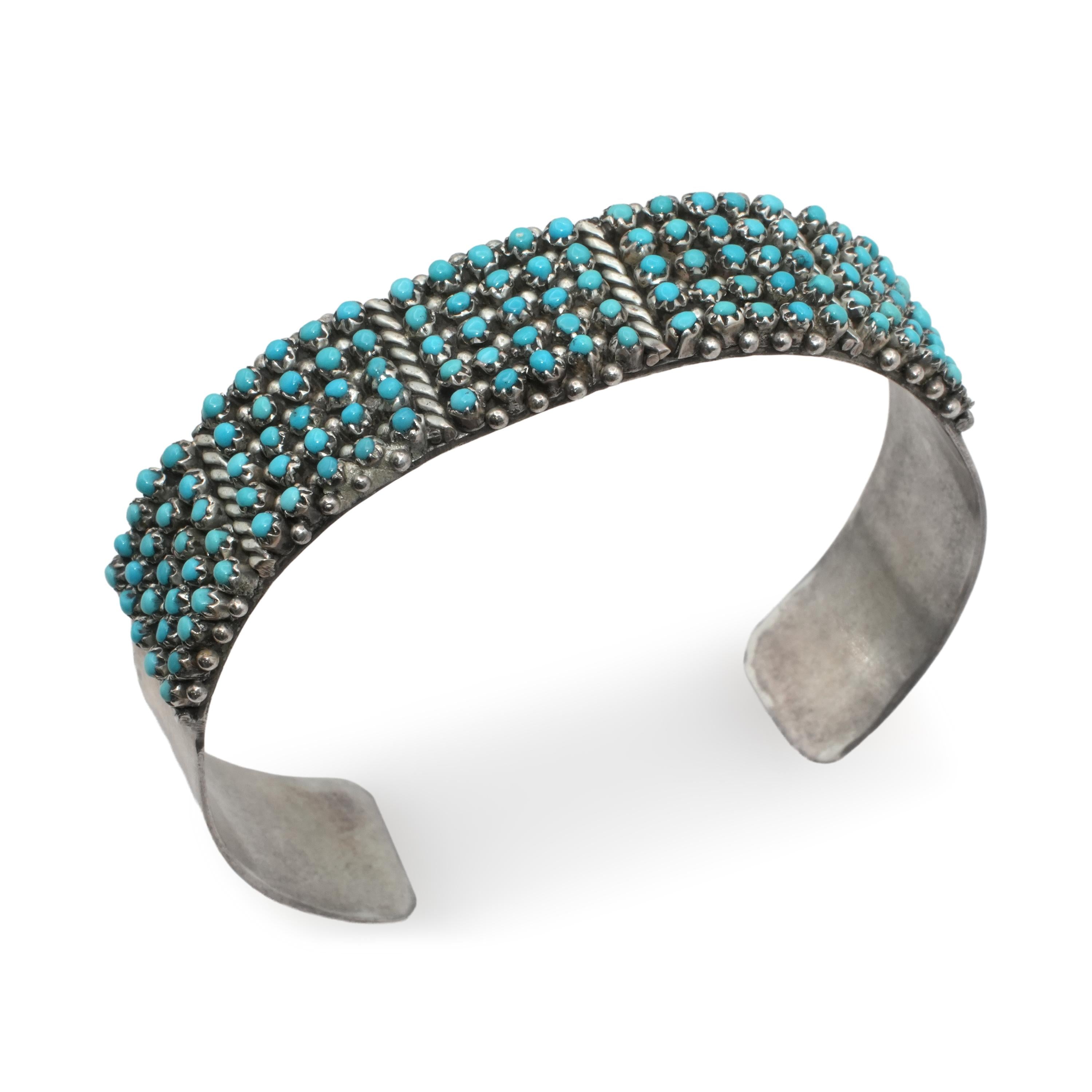 Zuni Pete & Vivian Haloo Sterling Silver Snake Eye Turquoise Cuff