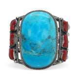 Vintage Running Bear Navajo Sterling Silver Turquoise Coral Cuff