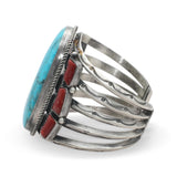 Vintage Running Bear Navajo Sterling Silver Turquoise Coral Cuff