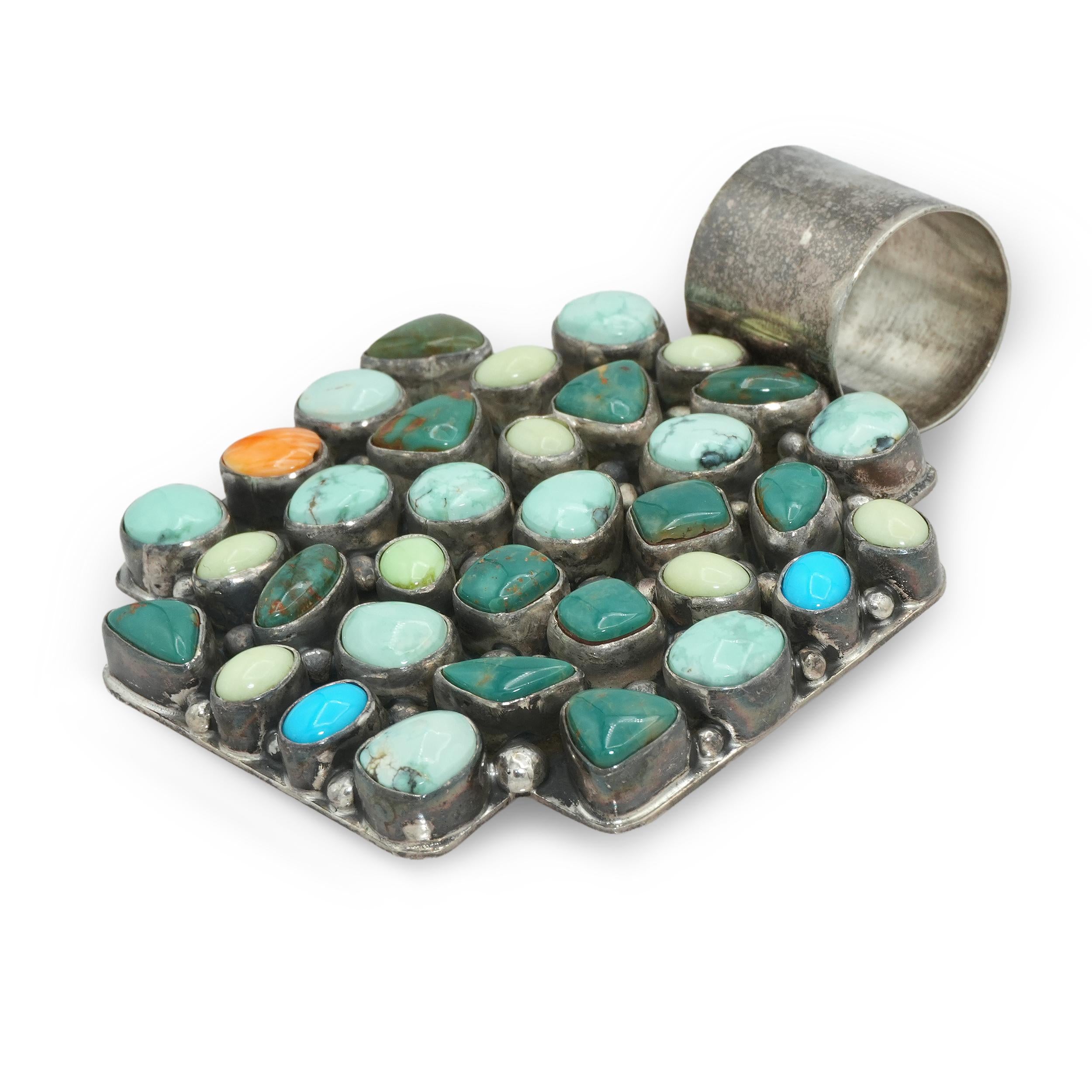 Ella Peter Sterling Silver Turquoise Multistone Cluster Statement Pendant