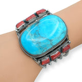 Vintage Running Bear Navajo Sterling Silver Turquoise Coral Cuff