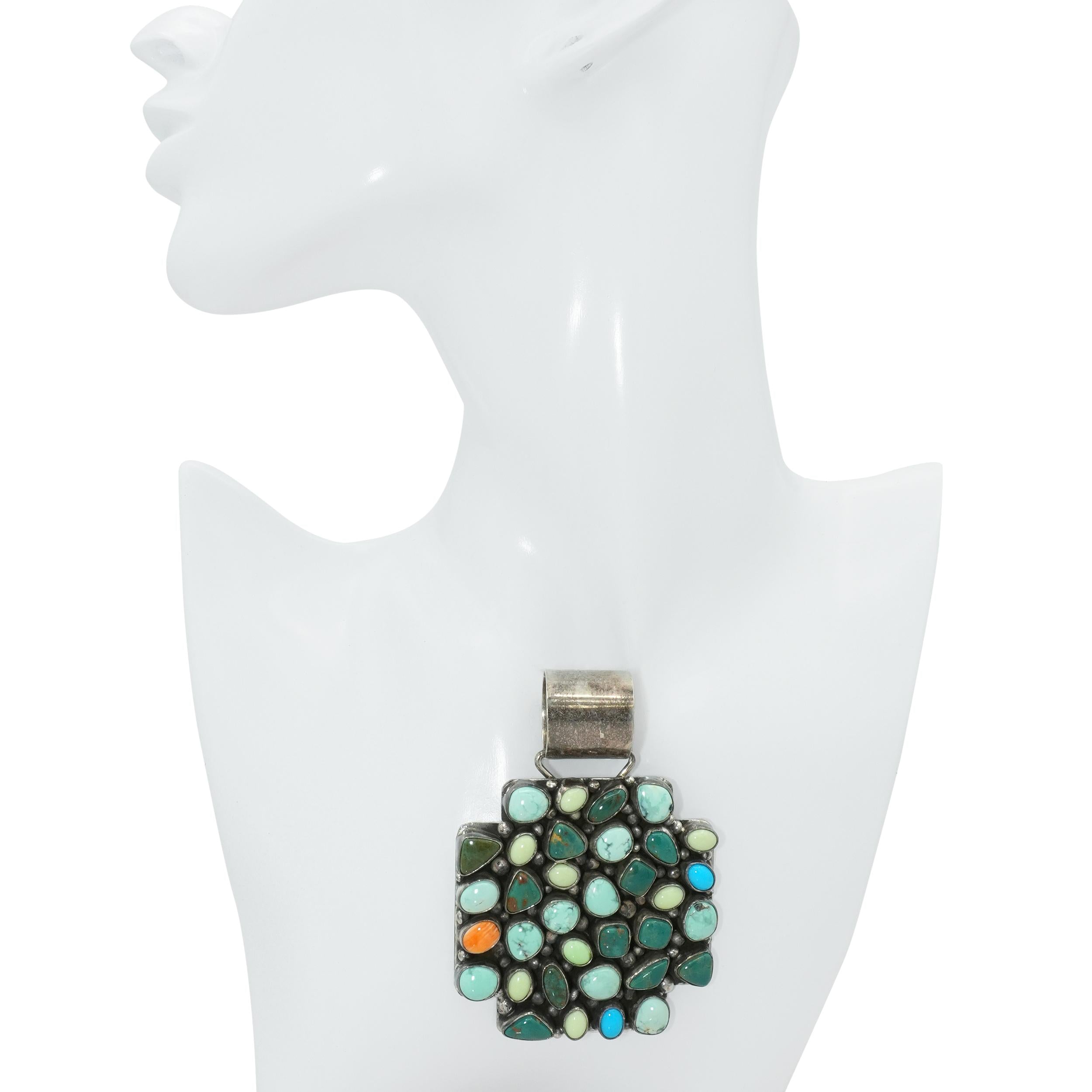 Ella Peter Sterling Silver Turquoise Multistone Cluster Statement Pendant