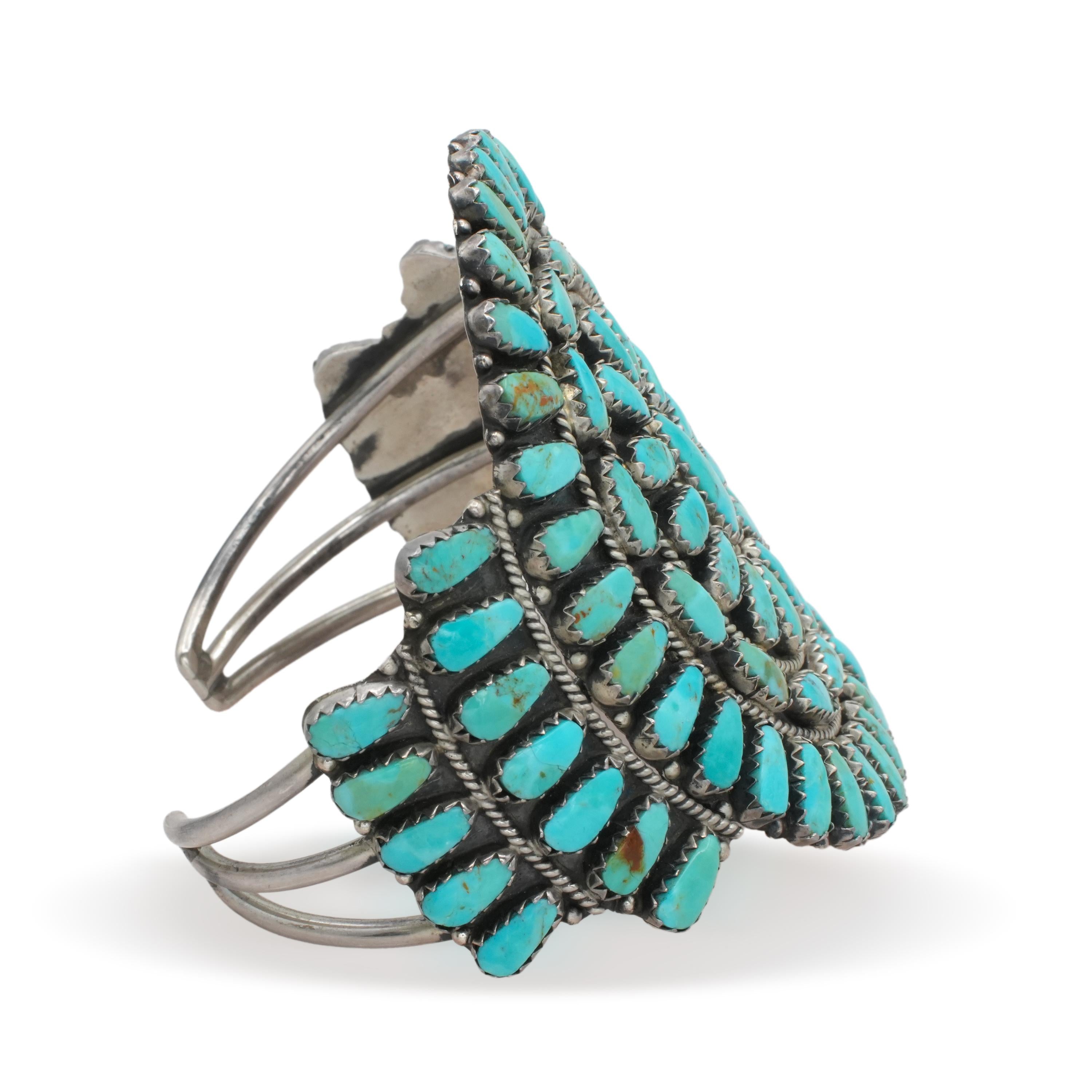 Larry Moses Begay Navajo Sterling Silver Turquoise Cluster Cuff Bracelet