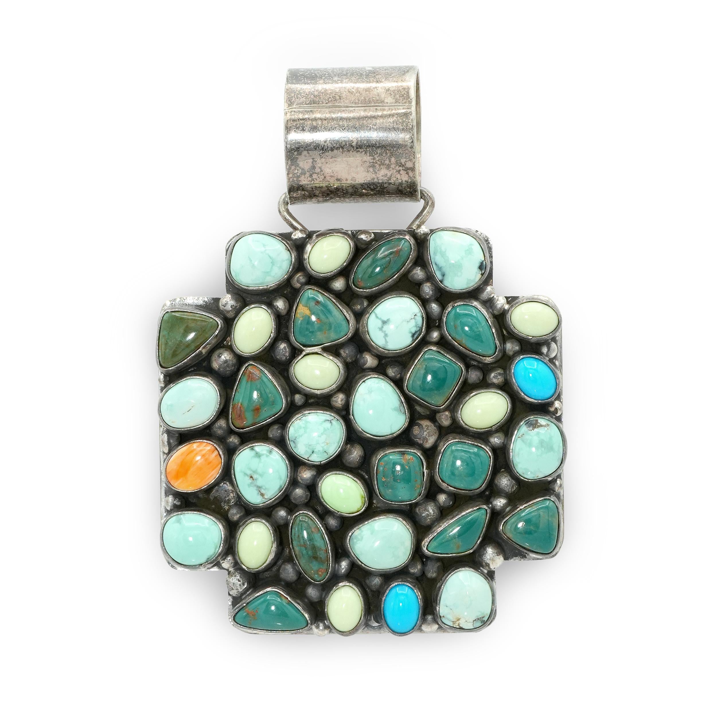 Ella Peter Sterling Silver Turquoise Multistone Cluster Statement Pendant