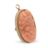 Vintage 14k Yellow Gold Framed Coral Cameo Pendant Brooch