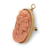 Vintage 14k Yellow Gold Framed Coral Cameo Pendant Brooch