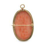 Vintage 14k Yellow Gold Framed Coral Cameo Pendant Brooch