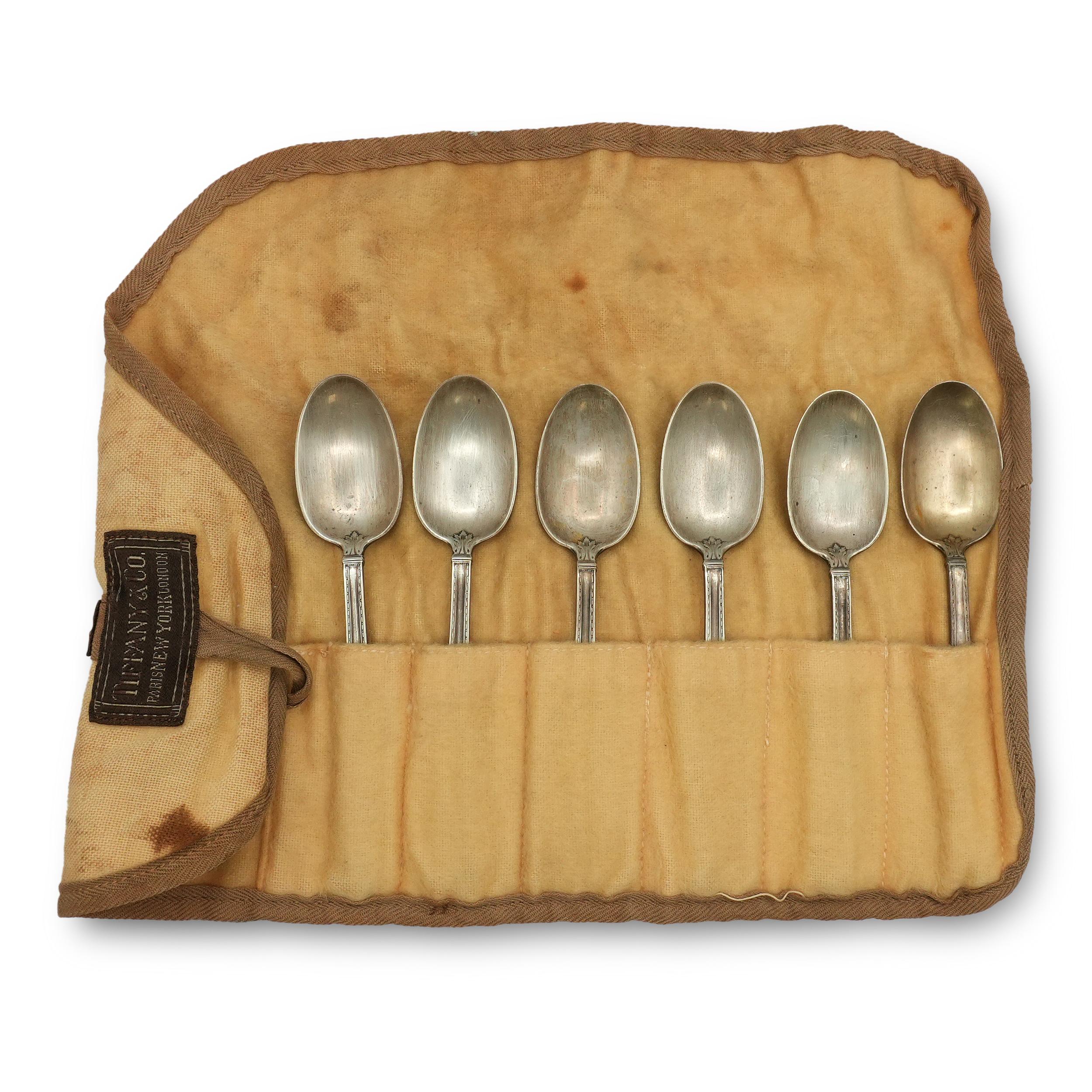 Tiffany & Co. San Lorenzo Demitasse Coffee Spoon Set of 6 with Roll Case