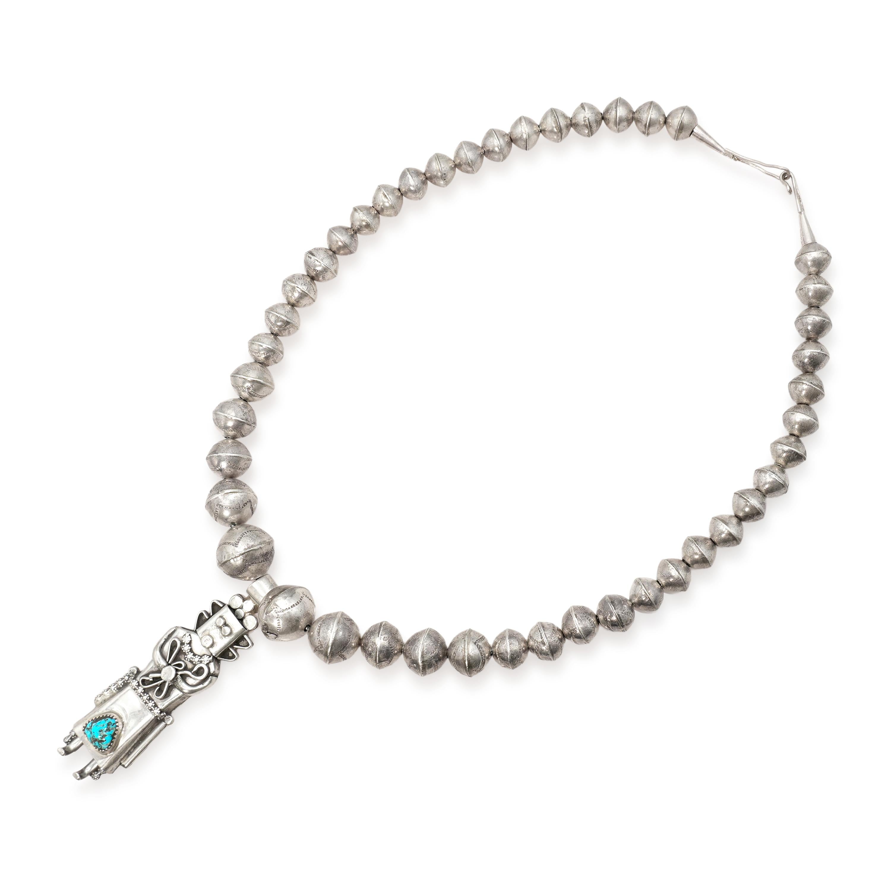 Navajo Sterling Silver Turquoise Figural Pendant Navajo Pearl Necklace