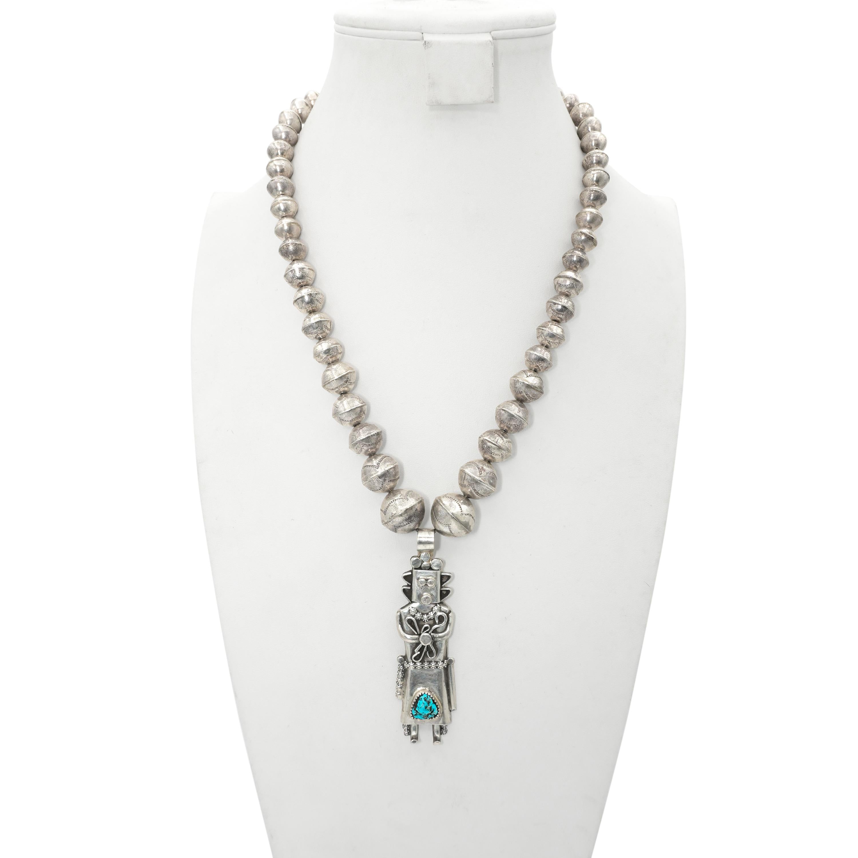 Navajo Sterling Silver Turquoise Figural Pendant Navajo Pearl Necklace