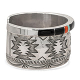 Wylie Secatero Navajo Sterling Silver Turquoise Coral Onyx Mother of Pearl Cuff