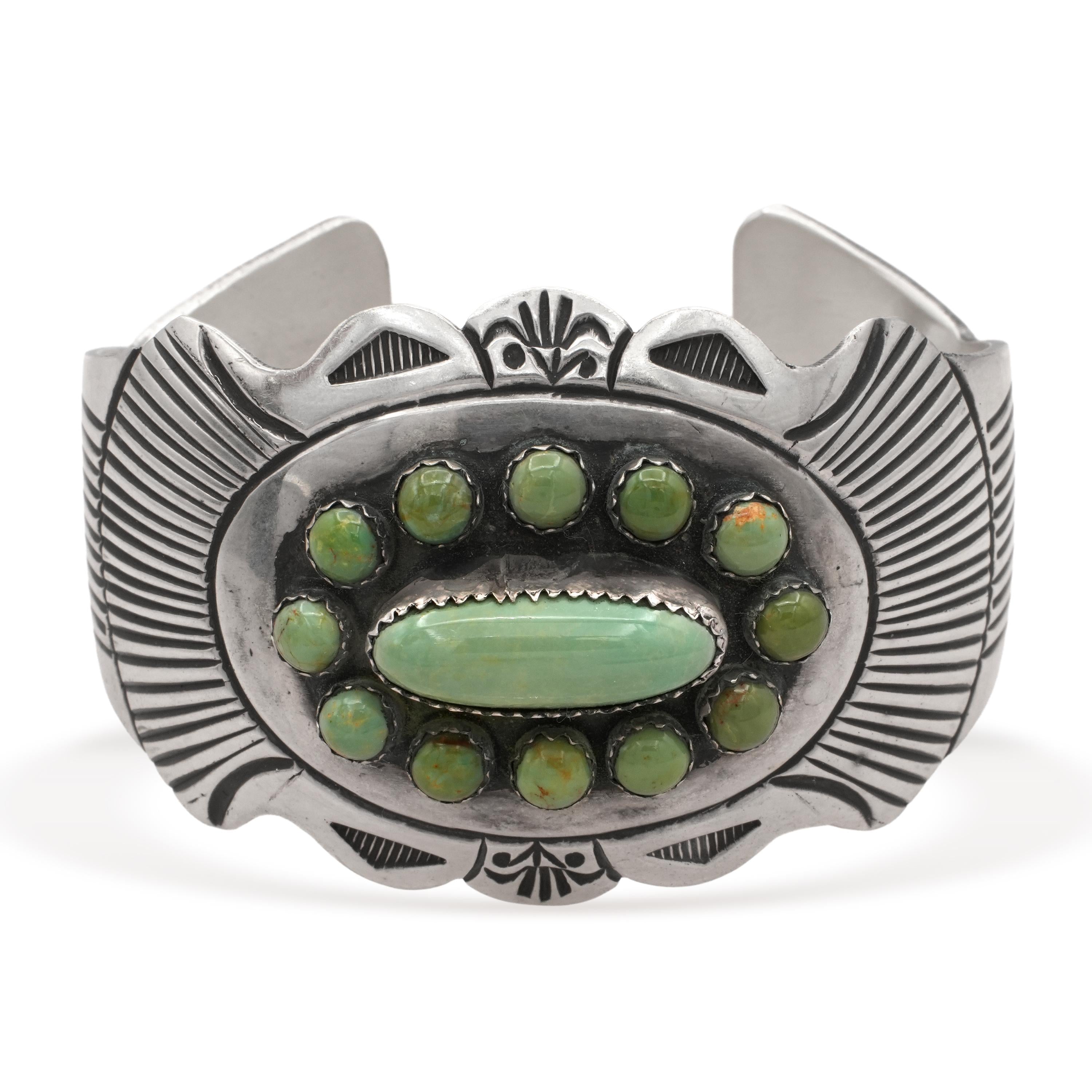 Vintage James Shay Sterling Silver Green Turquoise Cluster Cuff