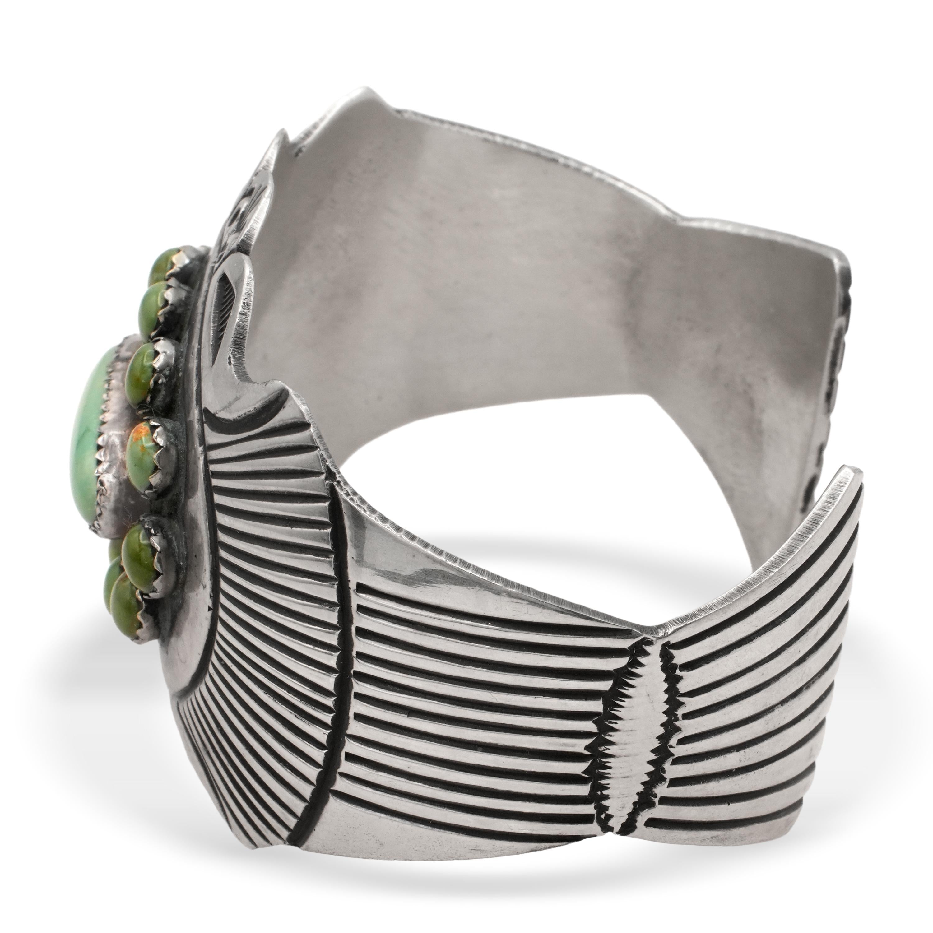 Vintage James Shay Sterling Silver Green Turquoise Cluster Cuff