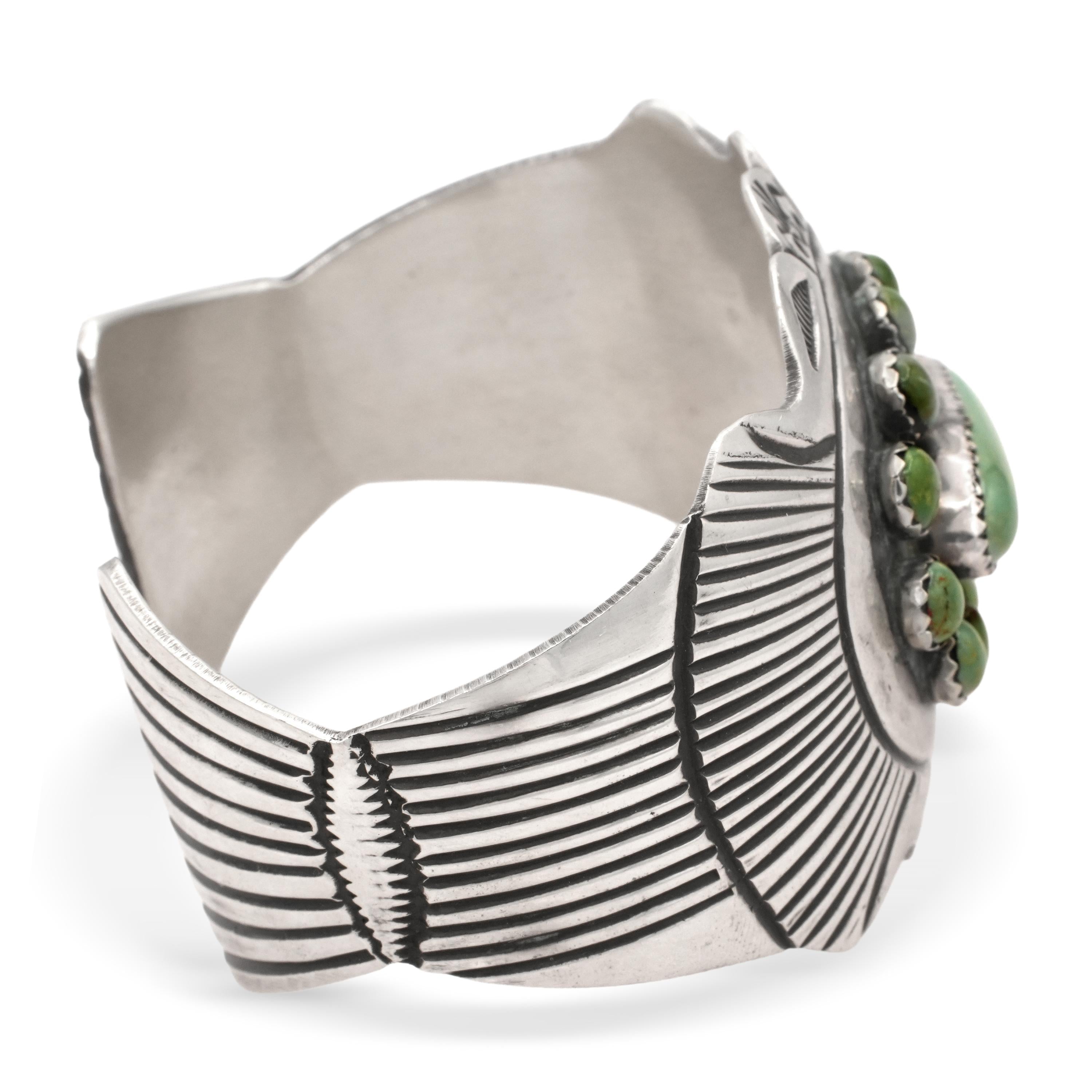 Vintage James Shay Sterling Silver Green Turquoise Cluster Cuff