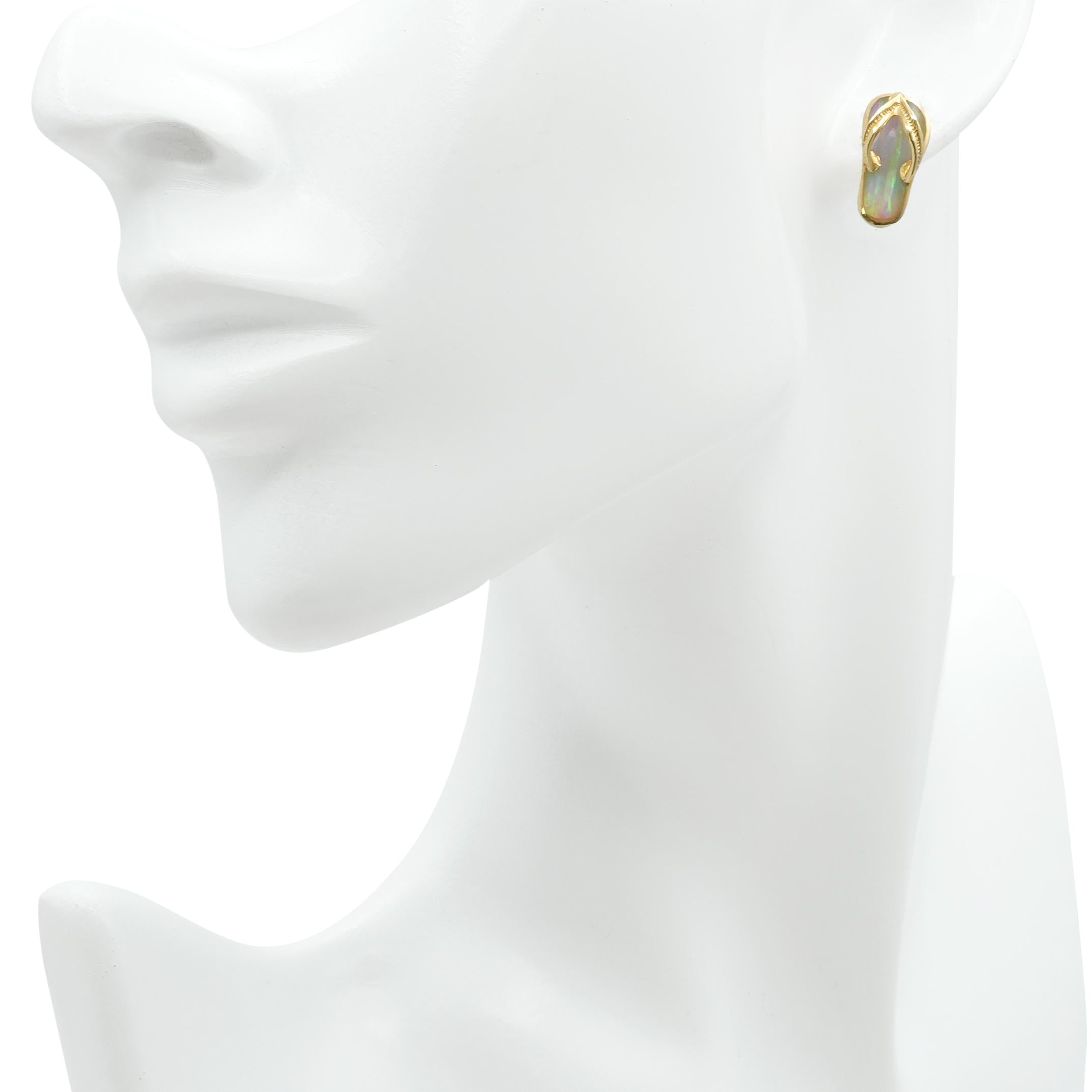 14k Yellow Gold Australian Striated Opal Flip Flop Pendant & Earring Set