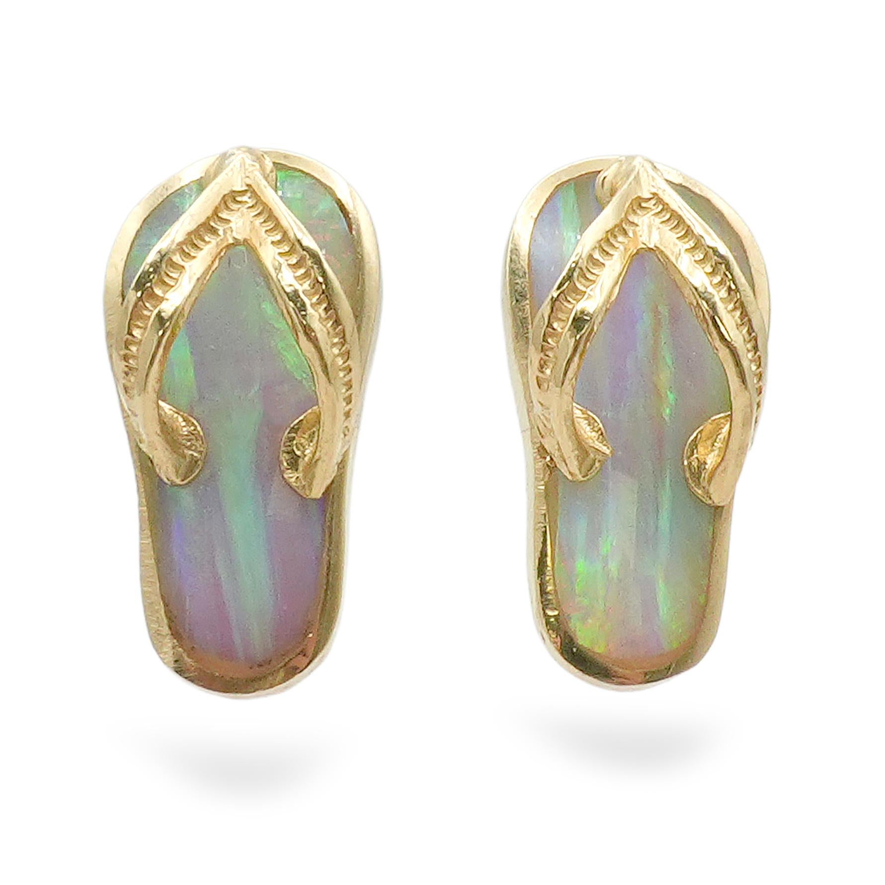14k Yellow Gold Australian Striated Opal Flip Flop Pendant & Earring Set