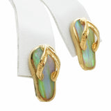 14k Yellow Gold Australian Striated Opal Flip Flop Pendant & Earring Set