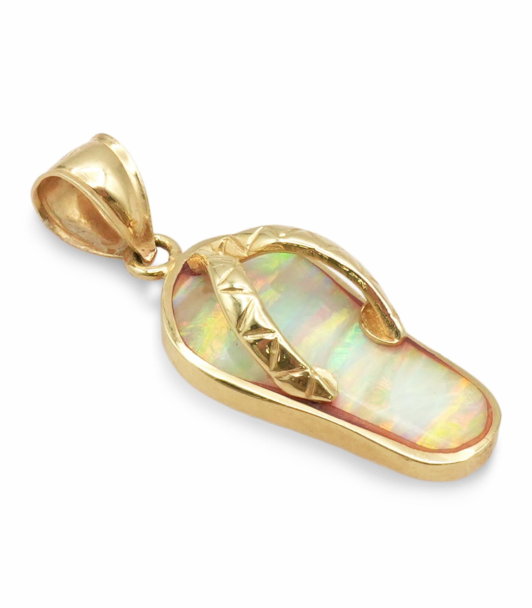 14k Yellow Gold Australian Striated Opal Flip Flop Pendant & Earring Set