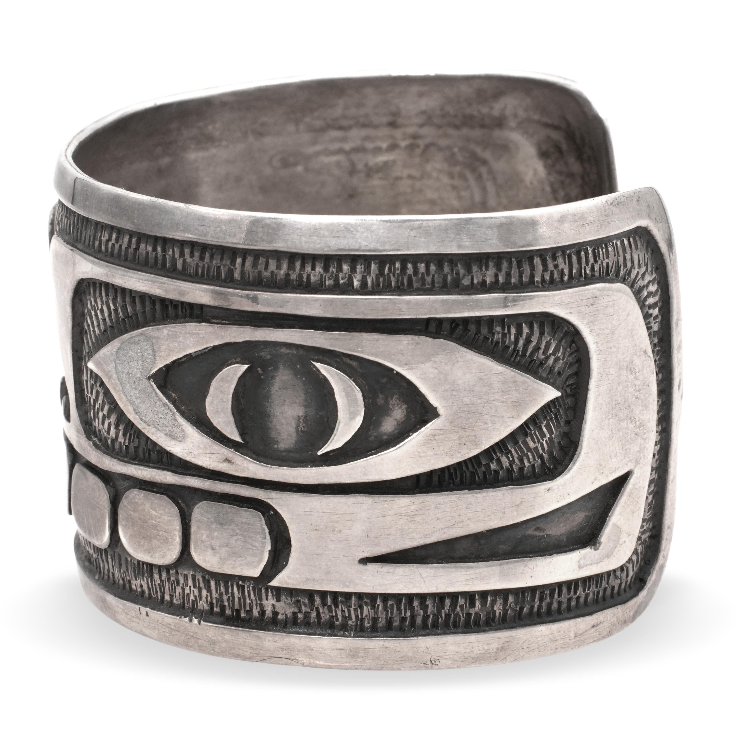 Vintage 1975 Tlingit Northwest Coast Sterling Silver Raven Cuff