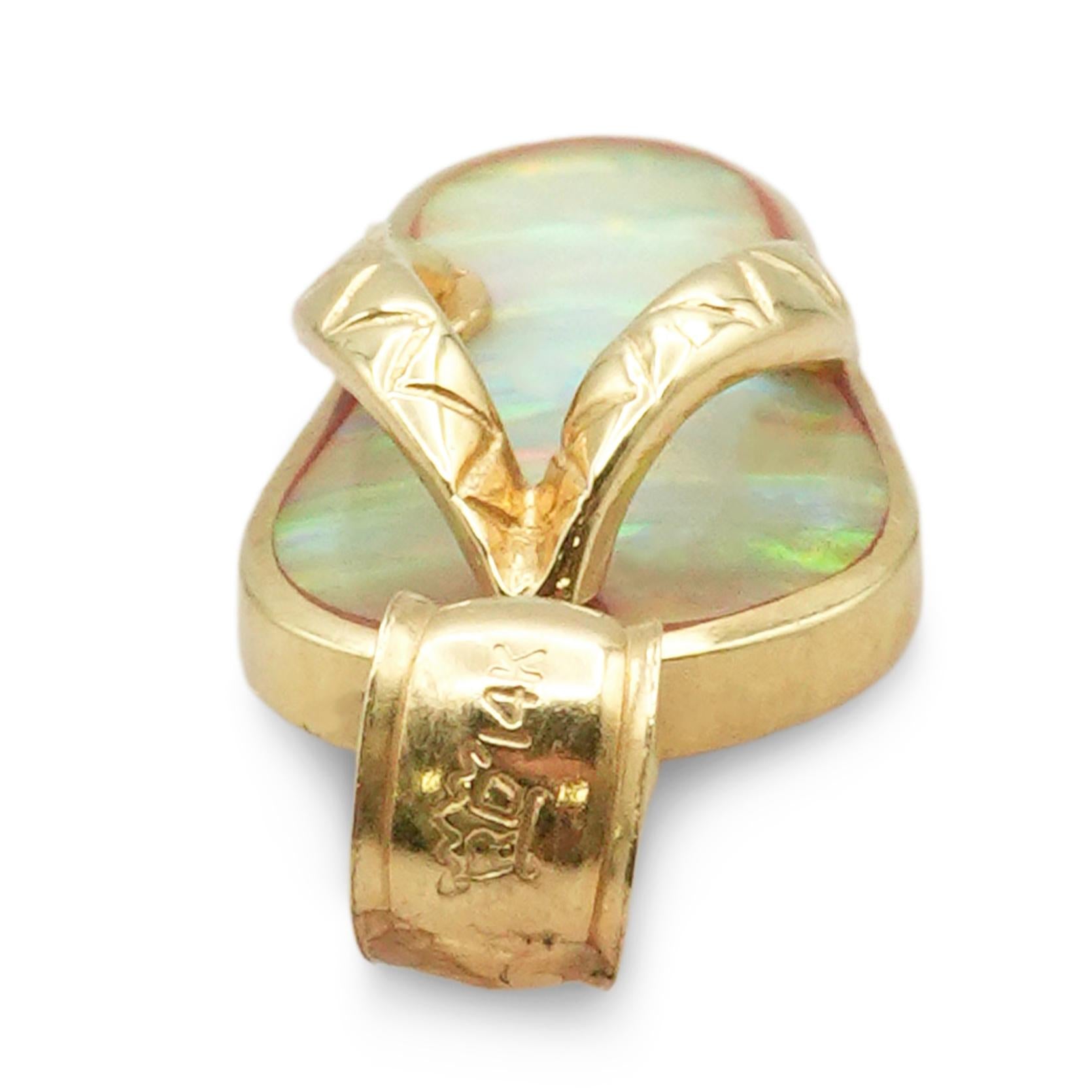 14k Yellow Gold Australian Striated Opal Flip Flop Pendant & Earring Set