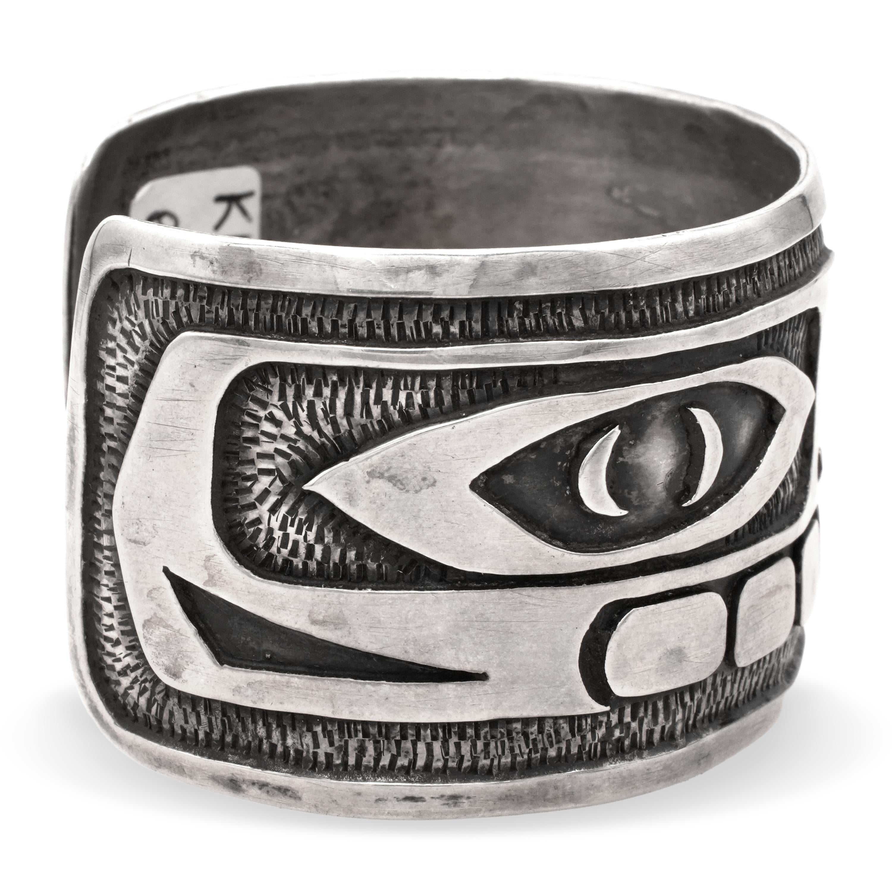 Vintage 1975 Tlingit Northwest Coast Sterling Silver Raven Cuff