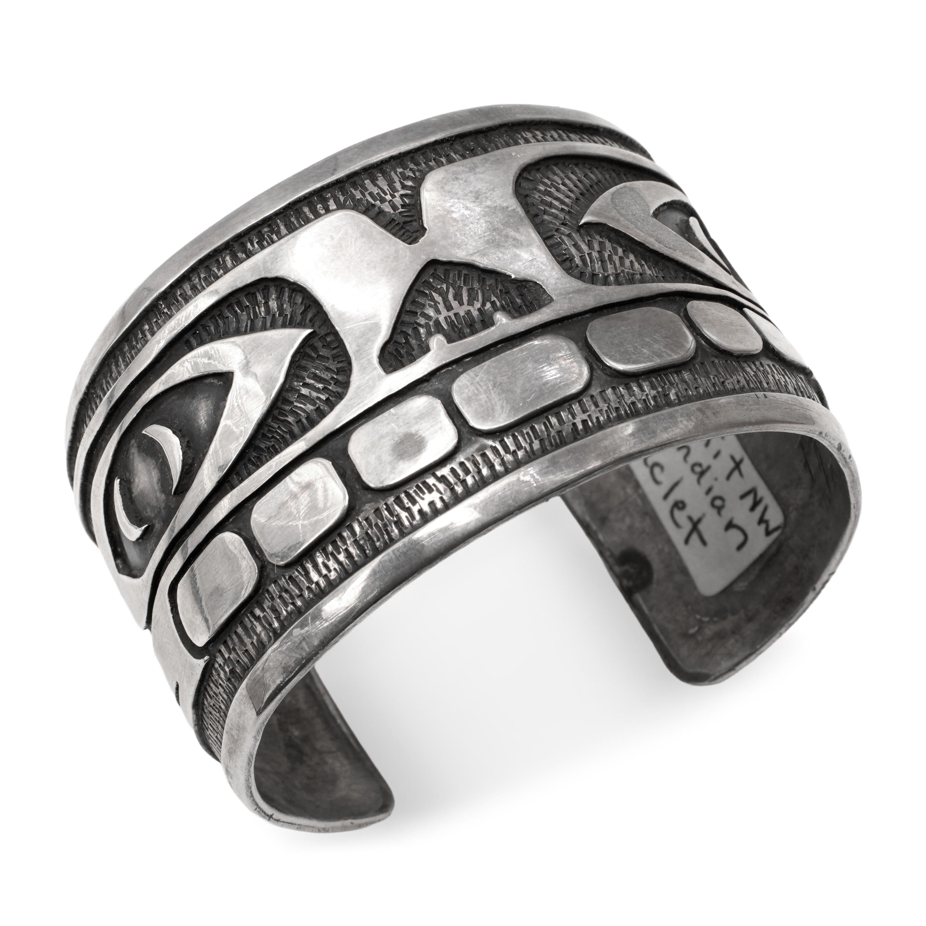 Vintage 1975 Tlingit Northwest Coast Sterling Silver Raven Cuff