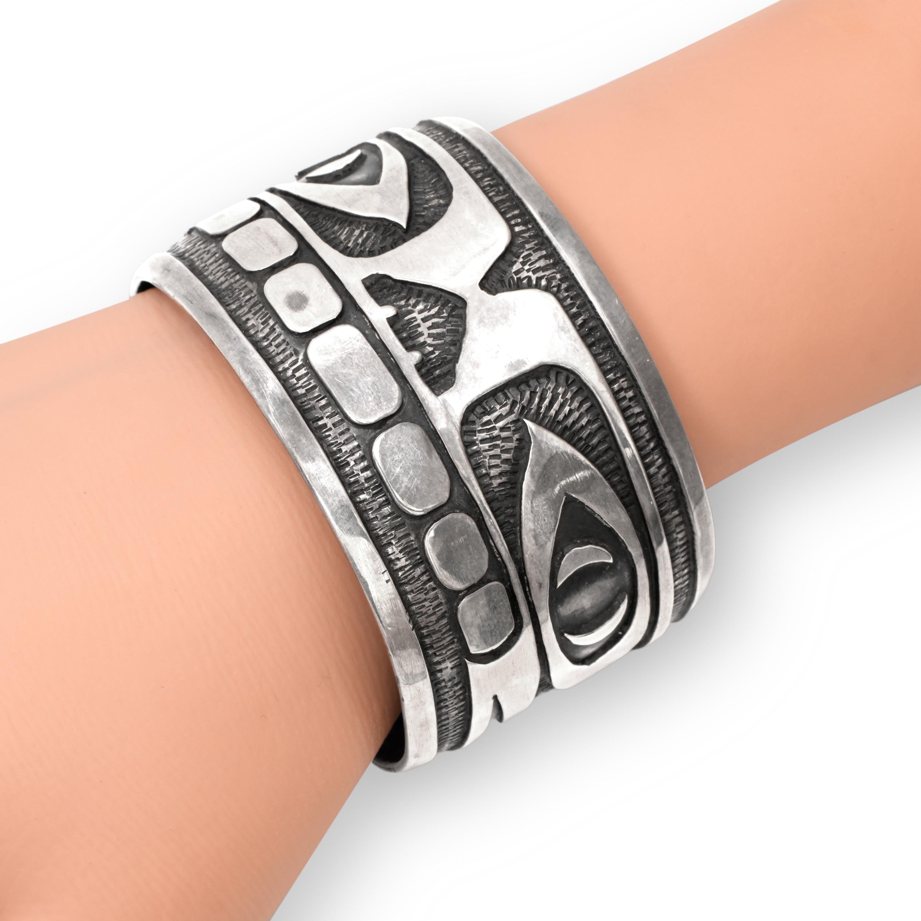 Vintage 1975 Tlingit Northwest Coast Sterling Silver Raven Cuff