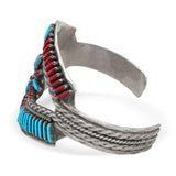 1940s Zuni Helen Harrison Sterling Silver Turquoise Coral Cuff