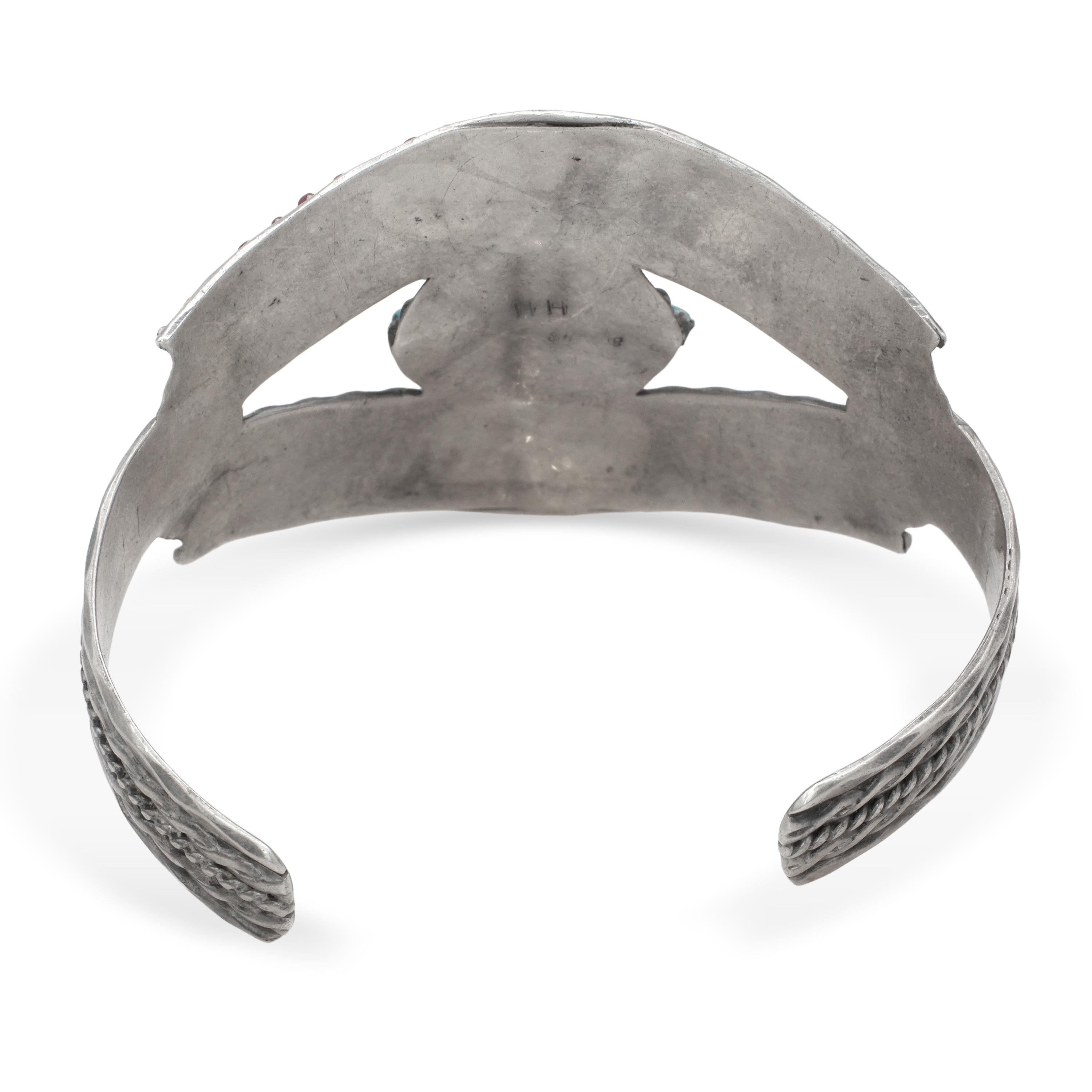 1940s Zuni Helen Harrison Sterling Silver Turquoise Coral Cuff