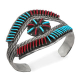 1940s Zuni Helen Harrison Sterling Silver Turquoise Coral Cuff