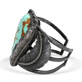 Vintage Southwestern Sterling Silver Turquoise Leaf Cuff Bracelet