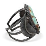 Vintage Southwestern Sterling Silver Turquoise Leaf Cuff Bracelet