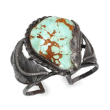 Vintage Southwestern Sterling Silver Turquoise Leaf Cuff Bracelet