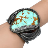 Vintage Southwestern Sterling Silver Turquoise Leaf Cuff Bracelet