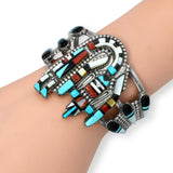 Zuni CELIICI Sterling Silver Turquoise Coral Mother of Pearl Cuff Bracelet