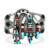 Zuni CELIICI Sterling Silver Turquoise Coral Mother of Pearl Cuff Bracelet