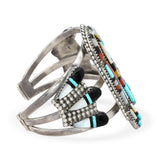 Zuni CELIICI Sterling Silver Turquoise Coral Mother of Pearl Cuff Bracelet