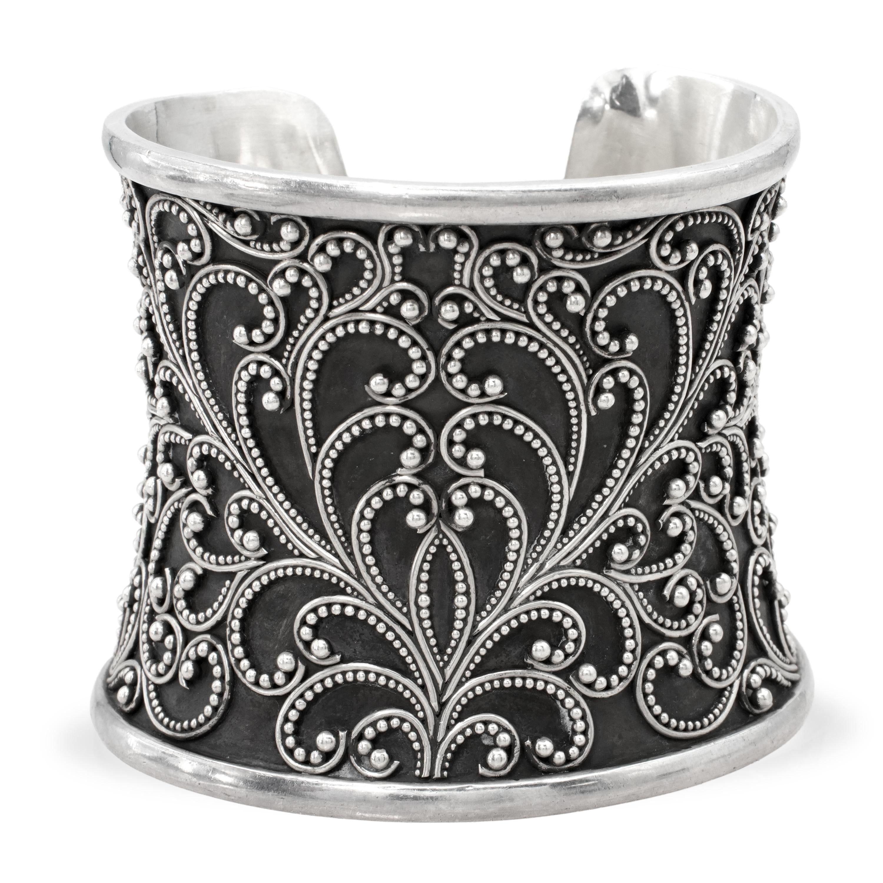 Lois Hill Sterling Silver Granulation Scroll Cuff Bracelet Ring and Earring Set