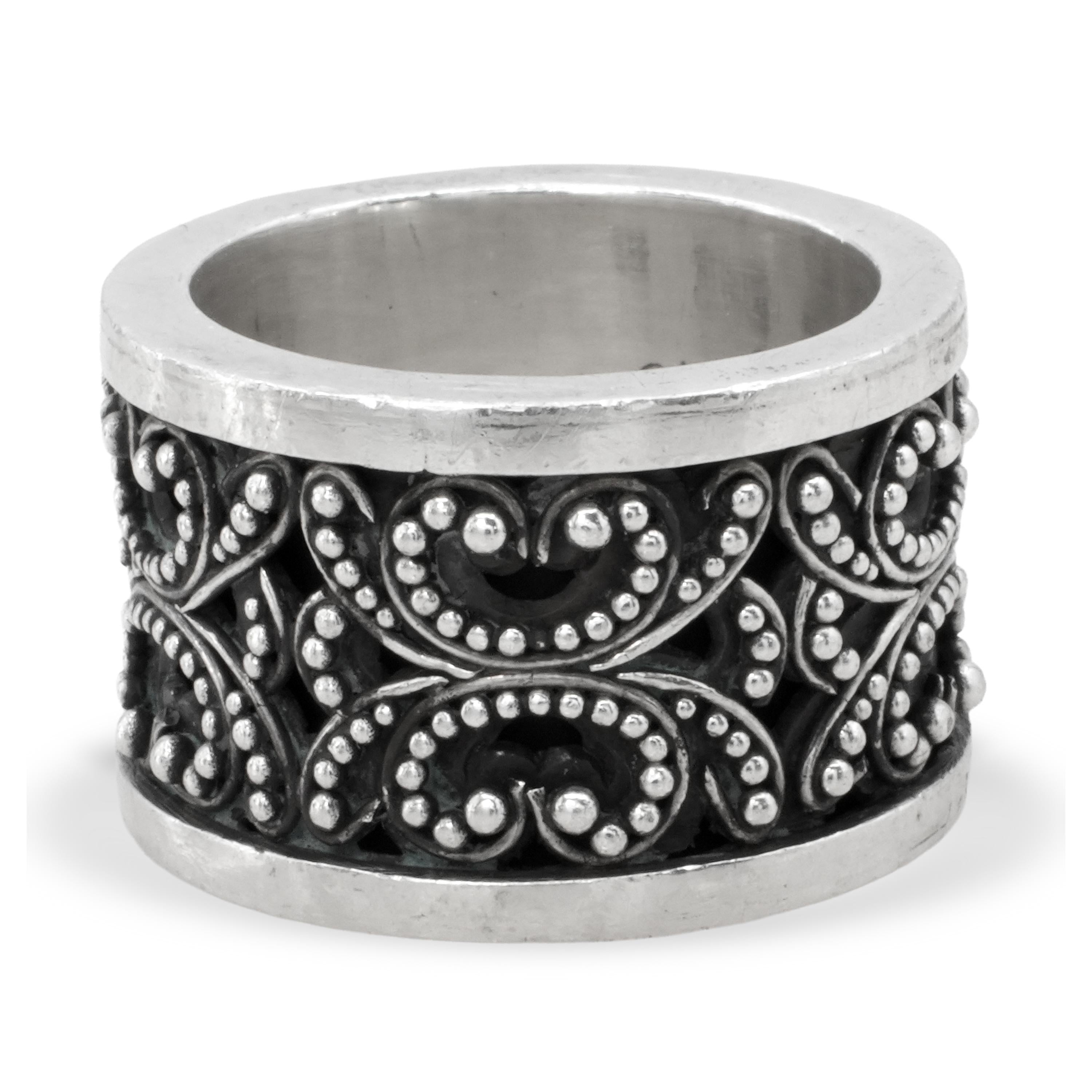 Lois Hill Sterling Silver Granulation Scroll Cuff Bracelet Ring and Earring Set